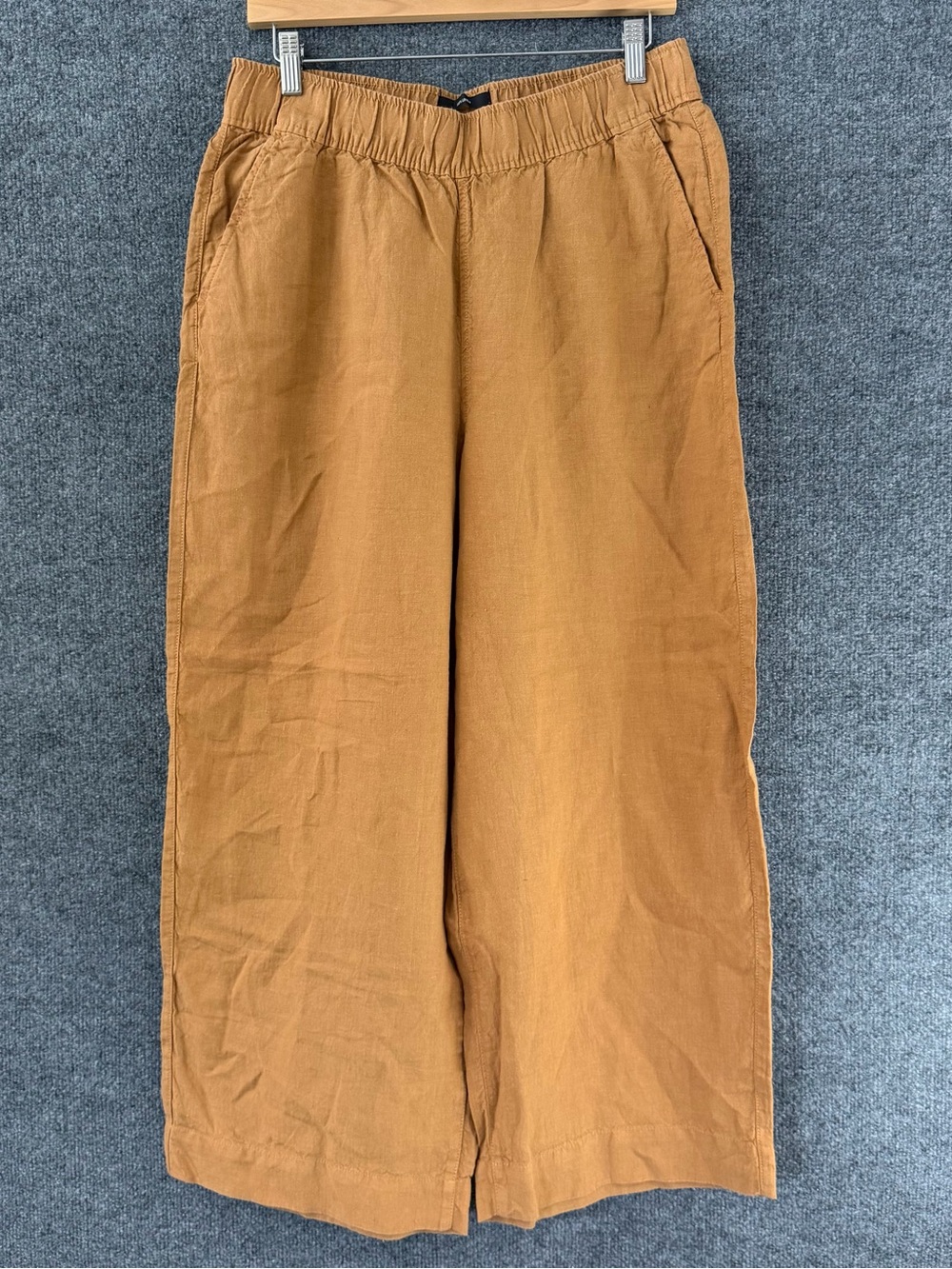 TAHARI Womens Linen Wide Leg Pants Size Large Brown Cropped Pull On Vacation